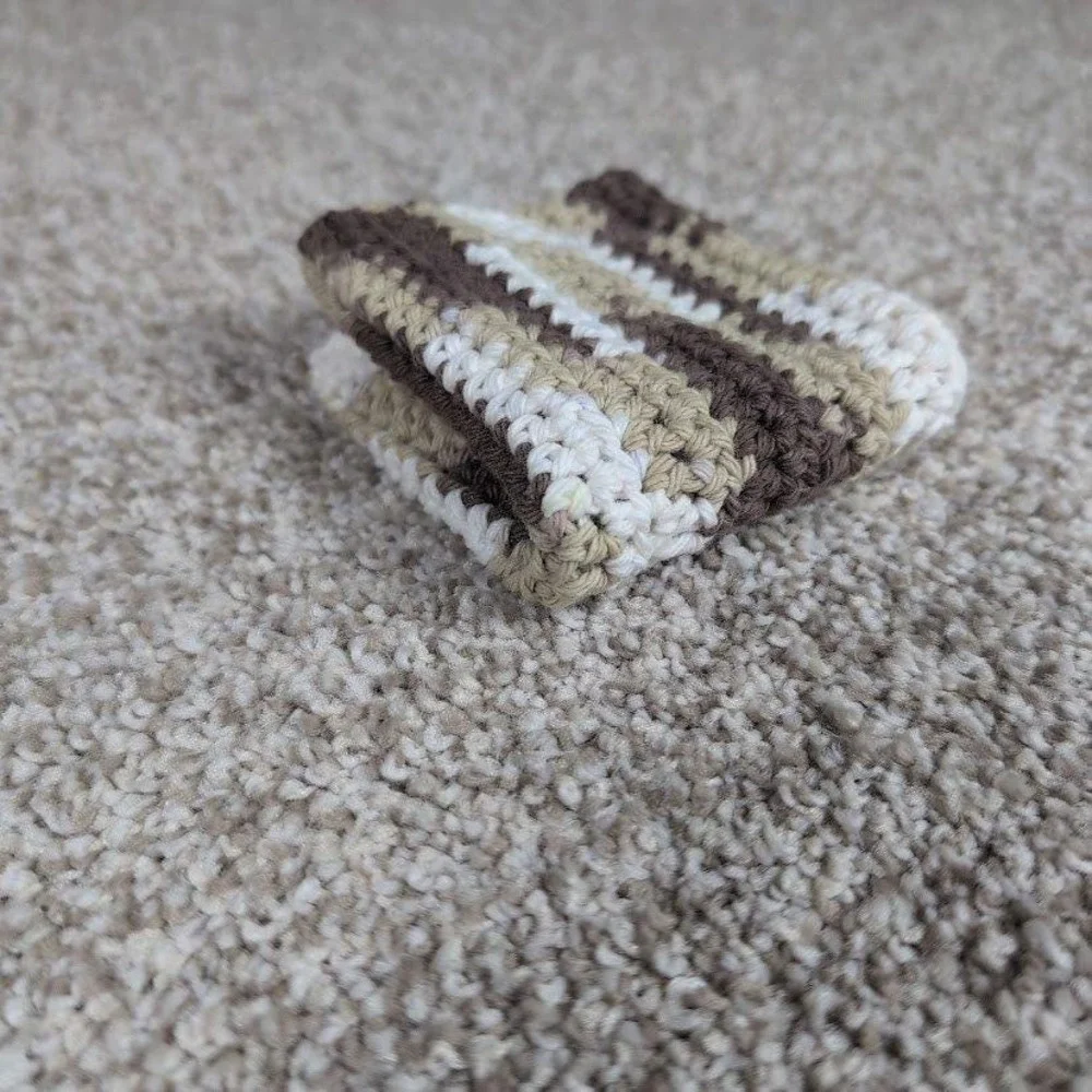 Handmade‎ Crochet Washcloth Dishcloth Cotton Chocolate Milk Stripes Brown White